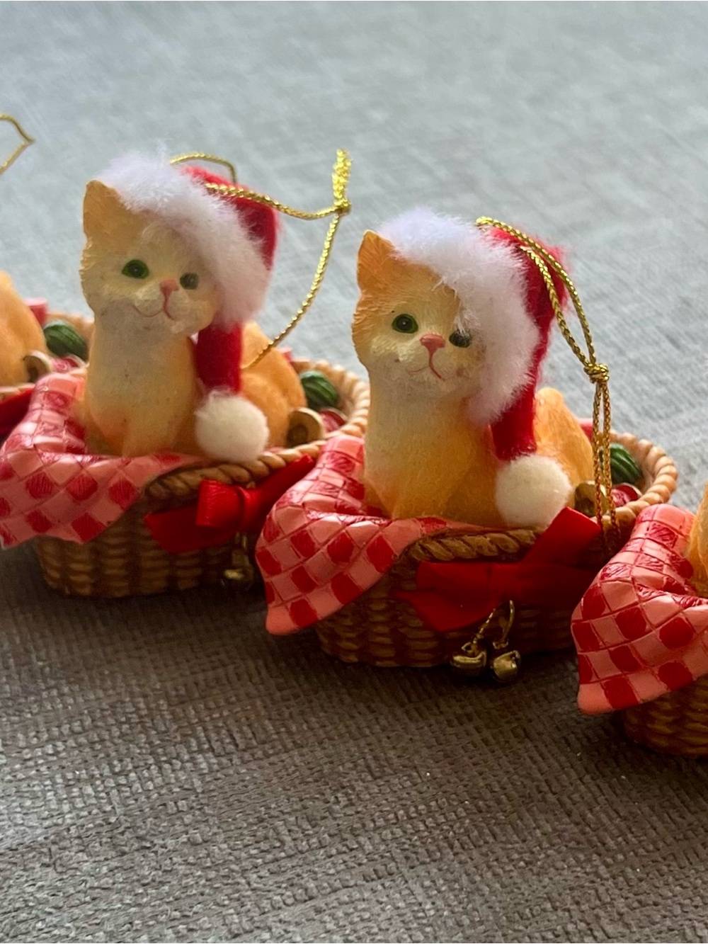 Christmas Cat Ornament with Red Santa Hat set of 4